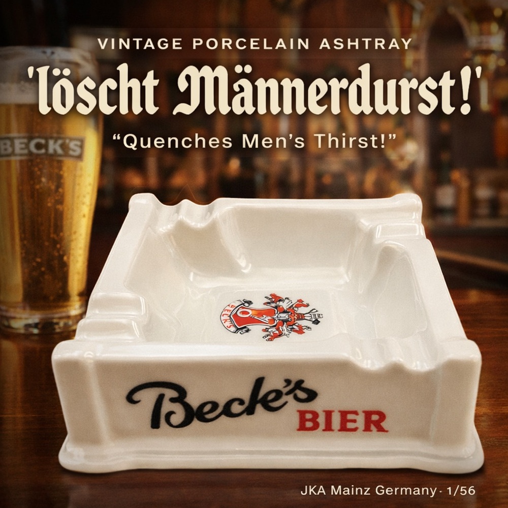 Vintage Beck’s Bier Ashtray German Slogan Porcelain JKA Mainz 1/56